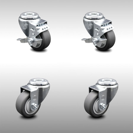 Service Caster 3.5 Inch SS Thermoplastic Rubber Wheel Swivel Bolt Hole Caster Set with 2 Brake SCC-SSBH20S3514-TPRB-2-TLB-2